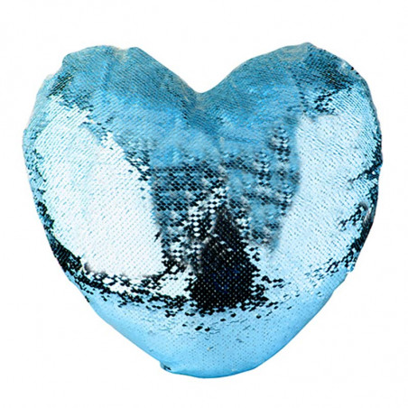 Coussin sequin bleu coeur