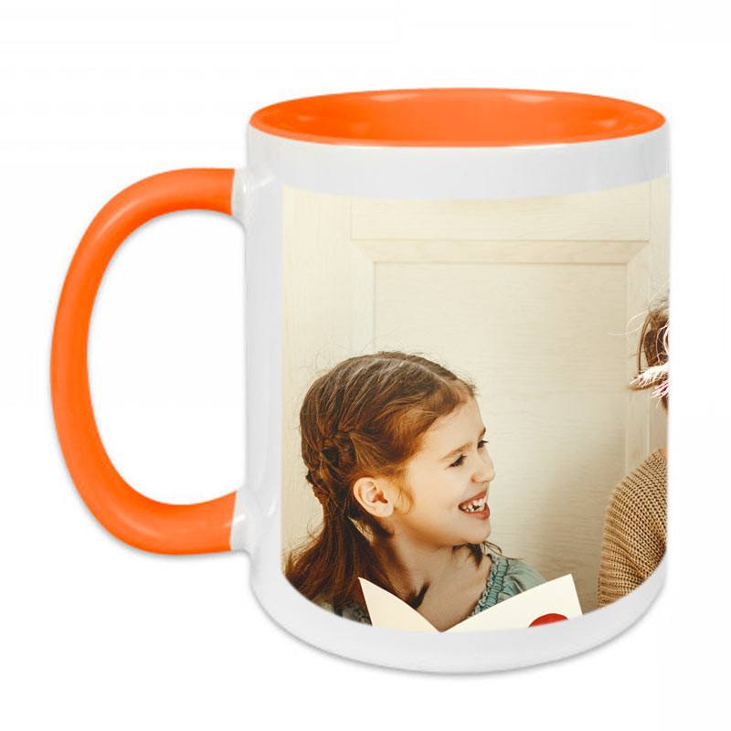 Mug orange avec photo imprimée