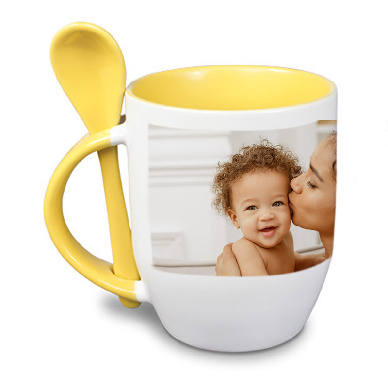 Tasse jaune cuillère personnalisé