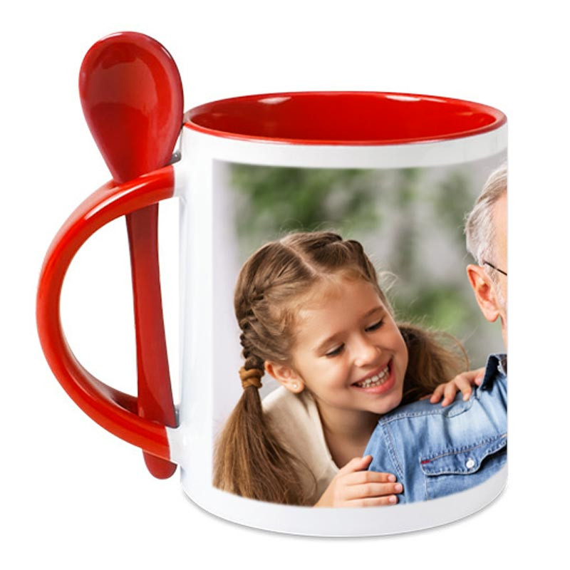 Tasse avec cuillère personnalisé et de couleur rouge