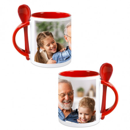 Tasse avec cuillère photo et de couleur rouge