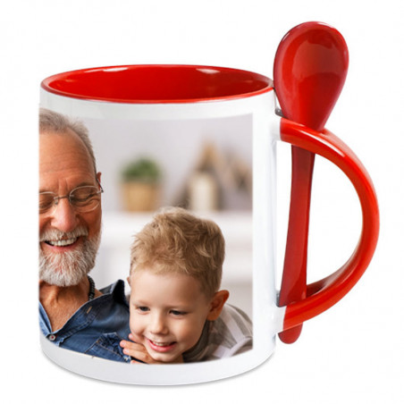 Tasse rouge avec cuillère personnalisé Tasse rouge avec cuillère personnalisé