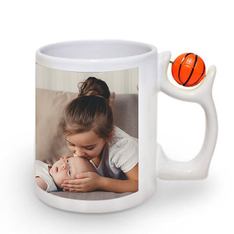 Mug blanc sublimation poignée ballon de basketball