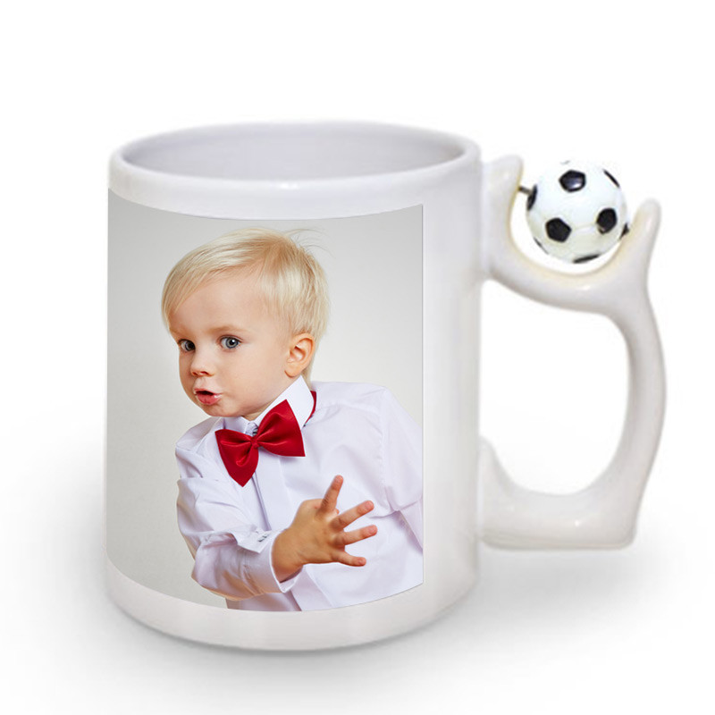 Mug ballon de foot sur la poignée avec photo