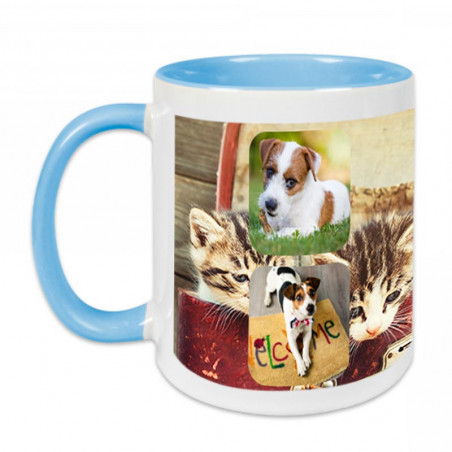 Mug bleu clair pele mele personnalisé