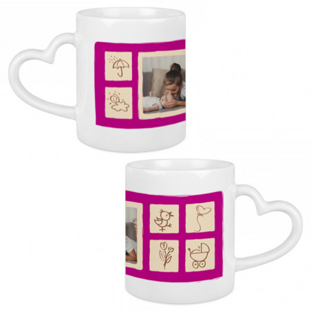 Mug coeur avec motif rose personnalisé