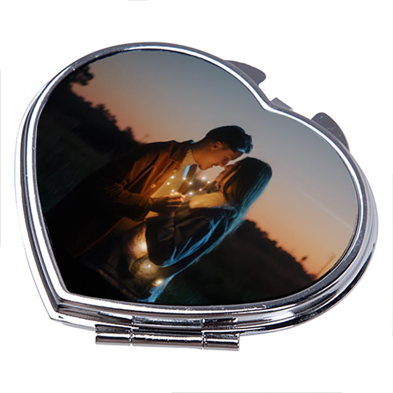 Miroir coeur photo en métal argenté