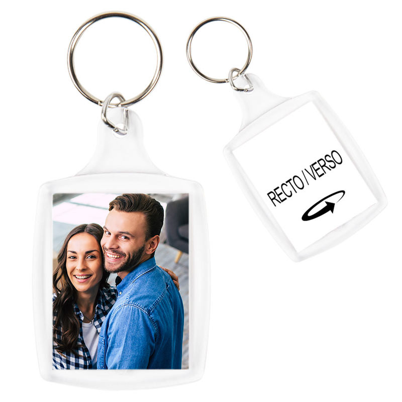 Porte clef 2 photos avec bordure plastique transparente