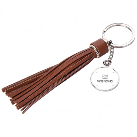 Porte clef pompon long brun personnalisé
