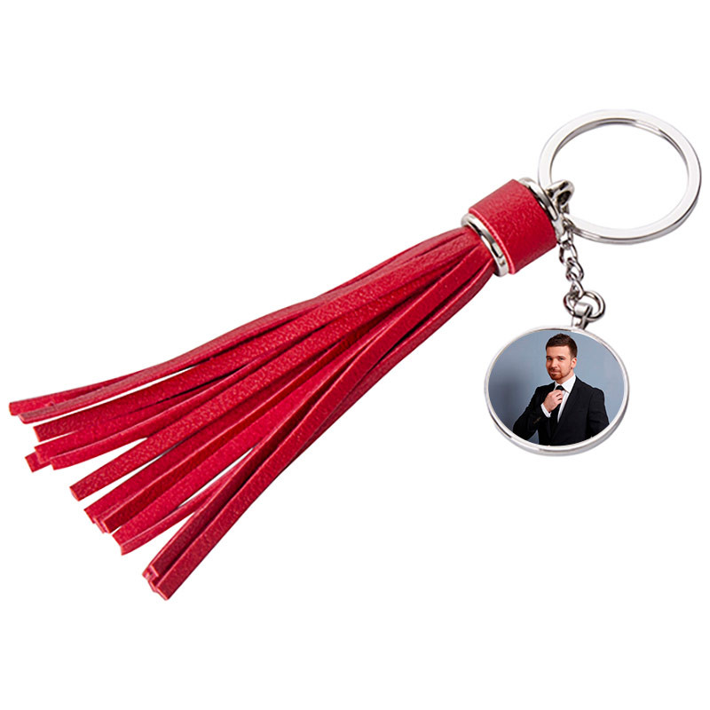 Porte clé pompon long rouge imprimé