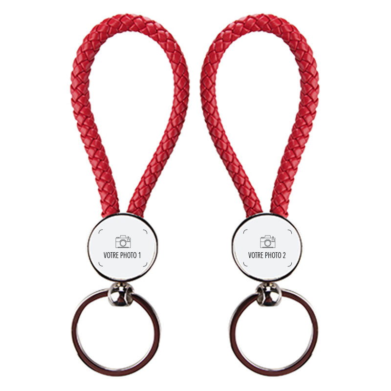 Porte-clés cordon rouge tressé personnalisé recto verso