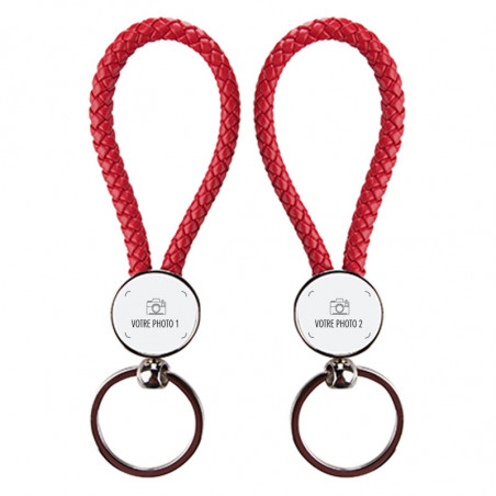 Porte-clés cordon rouge tressé personnalisé recto verso