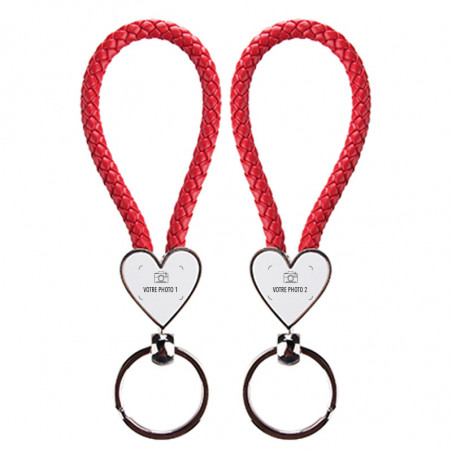 porte clef coeur cordon rouge avec 2 photos