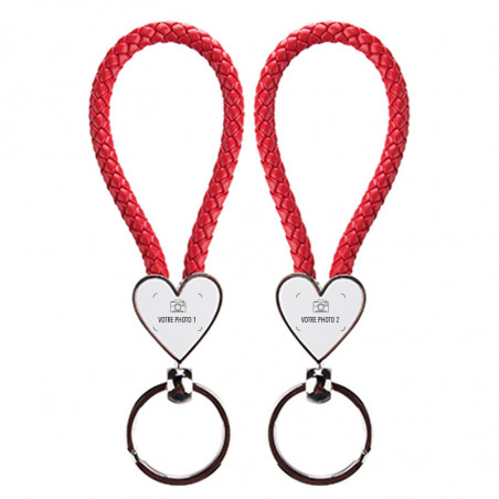 porte clef coeur cordon rouge avec 2 photos