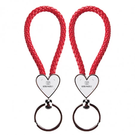 porte clef coeur cordon rouge avec 2 photos