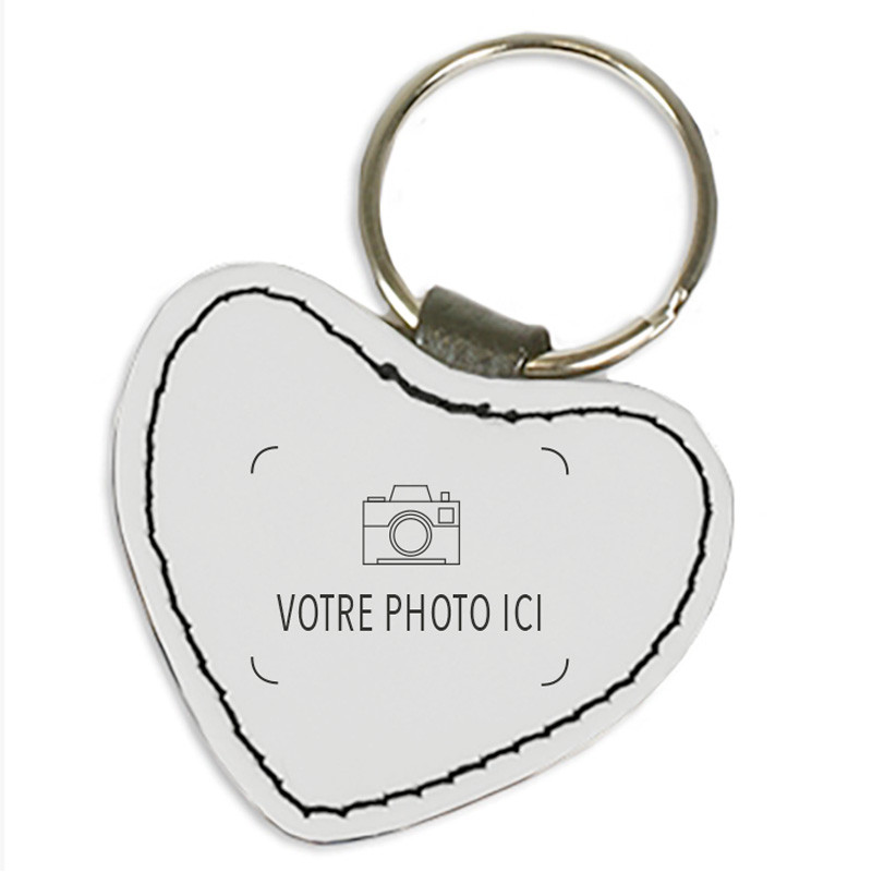 Porte clés cuir long avec photo coeur imprimé