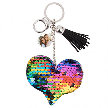 Porte clé coeur sequin avec photo