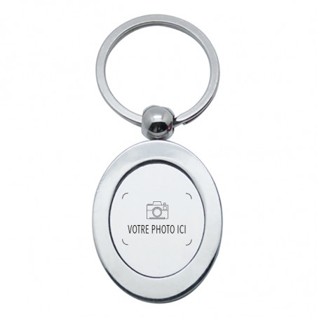 Porte clé acier avec photo imprimée ovale