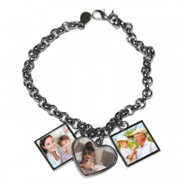 bracelet 3 photos coeur et carrés