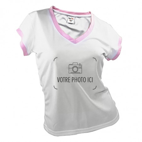 Tee shirt femme blanc bord rose