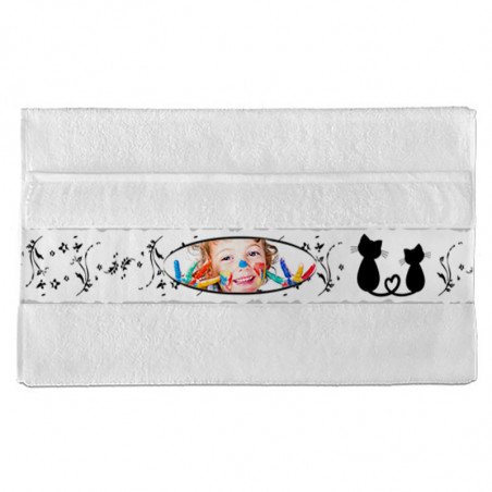 Petite serviette motif chat blanc