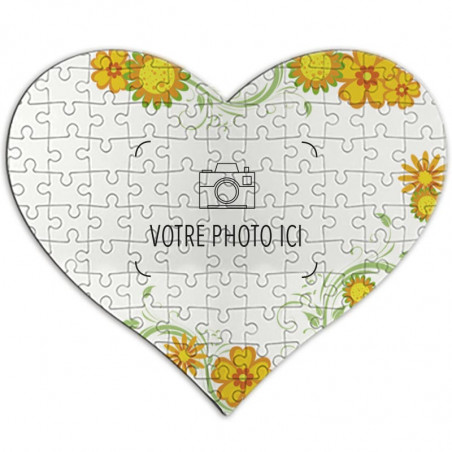 Puzzle coeur avec fleurs personnalisé photo