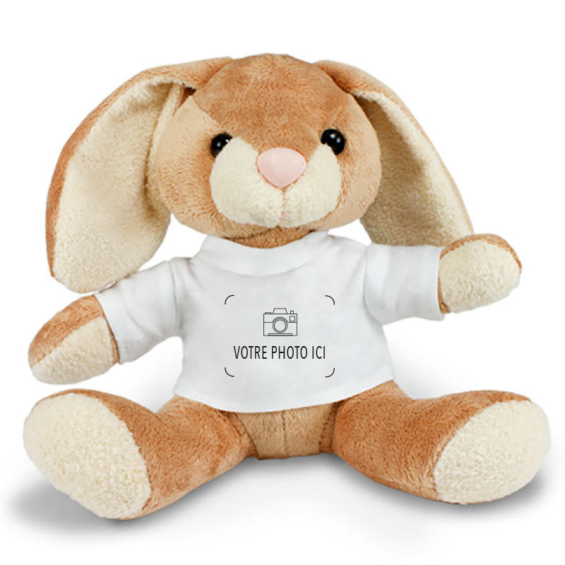 Peluche lapin brun personnalisable avec photo