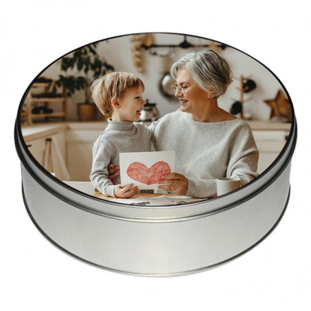 Boite argentée ronde avec photo Boite argentée ronde avec photo